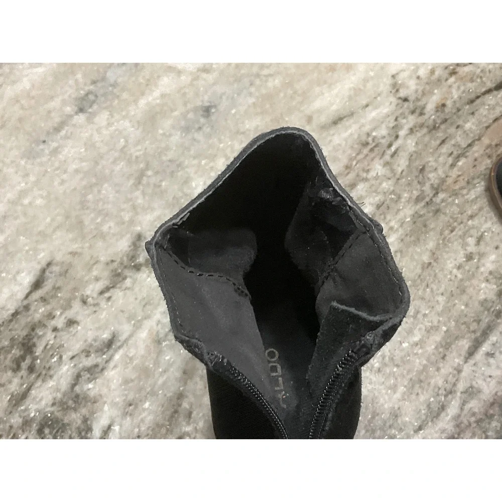 Aldo Ankle Boots Women Size 6 Black Suede Block Heel Rear Zip Booties